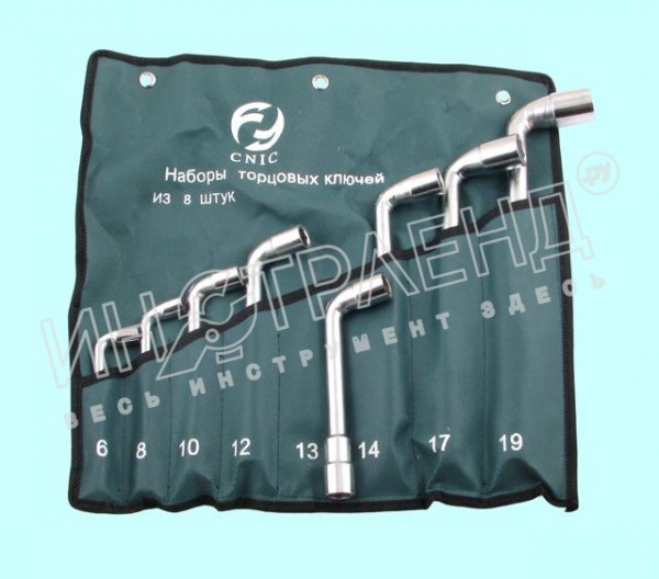 Набор ключей Торцевых коленчатых 2-х сторонних из 8-ми шт. 6-19мм хром, в сумке "CNIC"