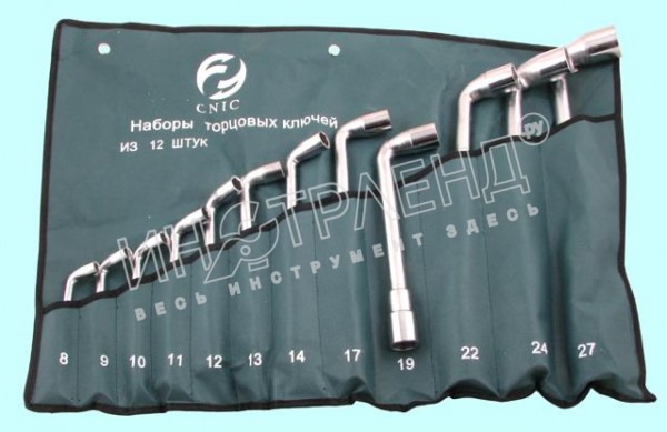 Набор ключей Торцевых коленчатых 2-х сторонних из 12-ти шт. 8-27мм хром, в сумке "CNIC"