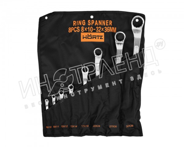 Набор ключей накидных двусторонних 8 шт. (8-36) хромированных HORTZ