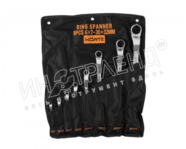 Набор ключей накидных двусторонних 8 шт. (6-32) хромированных HORTZ