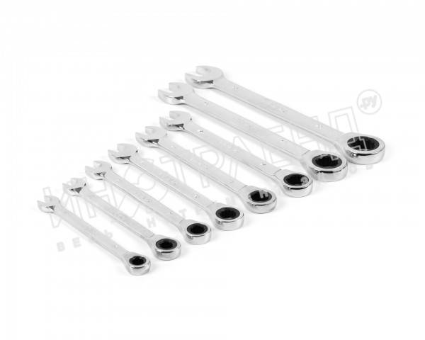 Набор ключей комбинированных трещоточных 8 шт. (8-19) хромированных HORTZ