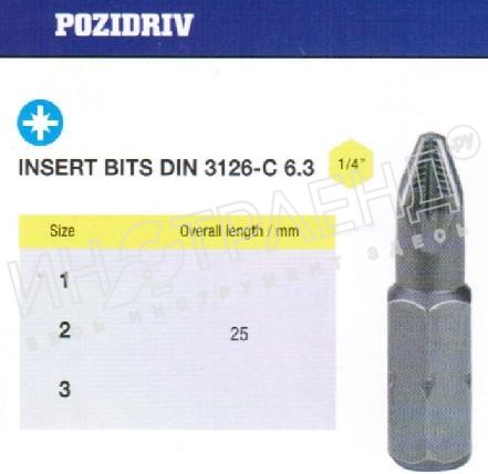 Биты крестовые РZ1х 25мм S2 с насечкой DIN3126 хвостовик С1/4 PROFI "CNIC" в упаковке 10 шт.