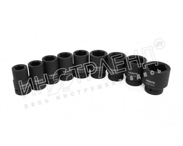 Набор головок ударных 1"(24,27,30,32,35,38,41,46,50) 9 предметов HORTZ