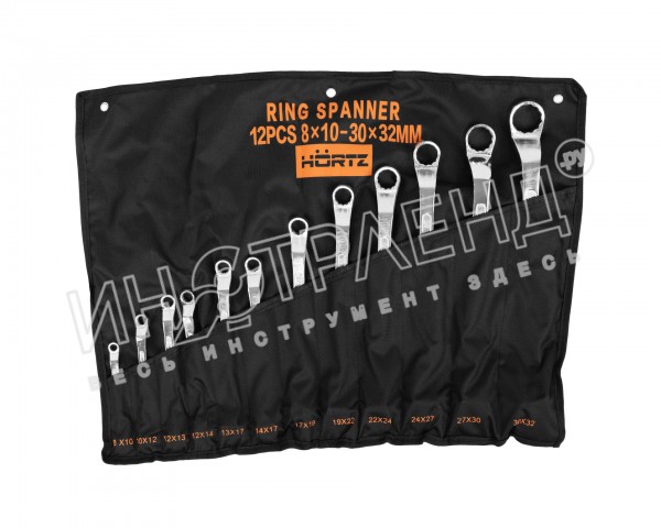 Набор ключей накидных двусторонних 12 шт. (8-32) хромированных HORTZ