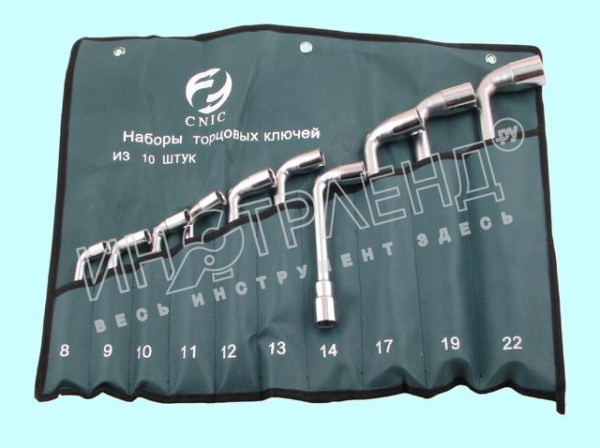 Набор ключей Торцевых коленчатых 2-х сторонних из 10-ти шт. 8-22мм хром, в сумке "CNIC"