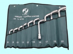 Набор ключей Торцевых коленчатых 2-х сторонних из 10-ти шт. 8-22мм хром, в сумке "CNIC"